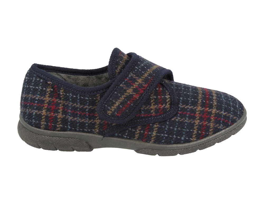 Mens Wide Fit Tartan Navy Slippers