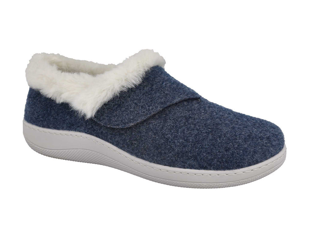 Womens Wide Fit Talala Navy Felt Slippers