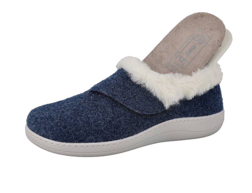 Womens Wide Fit Talala Navy Felt Slippers