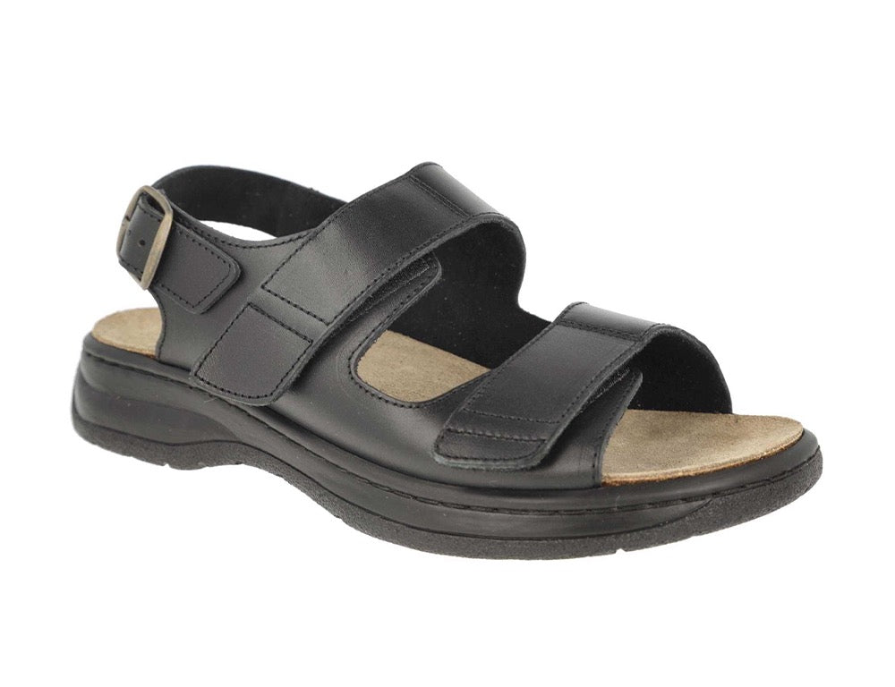 Mens Wide Fit Adjustable Alfie Black Sandals