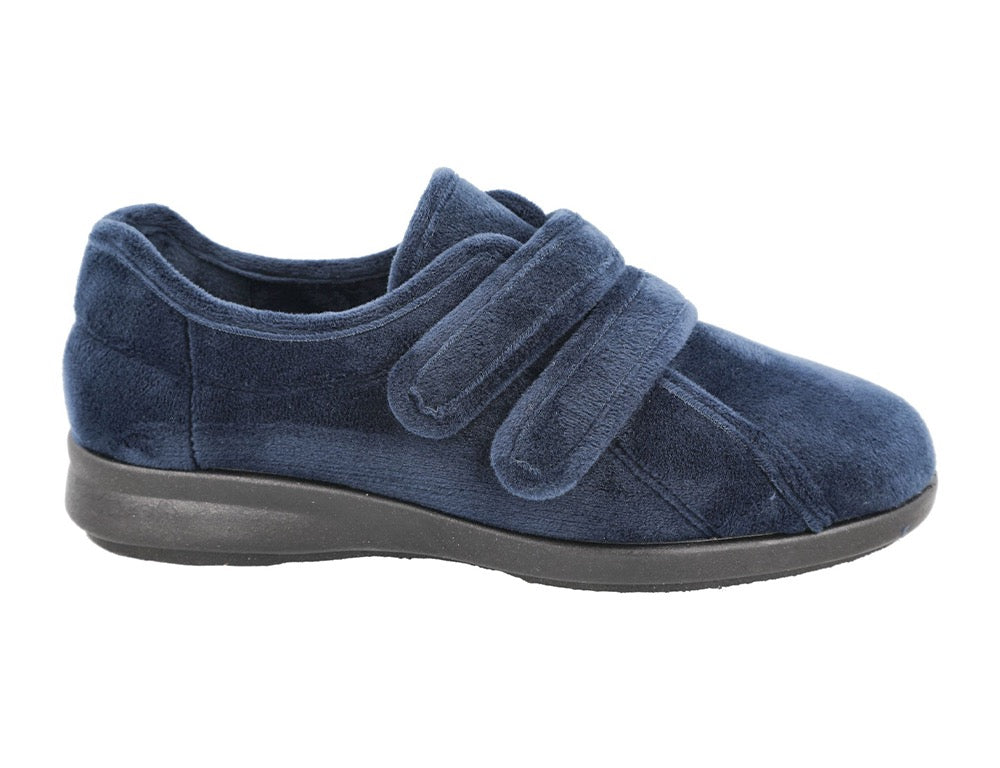 Womens Wide Fit Adjustable Fork Navy Slippers