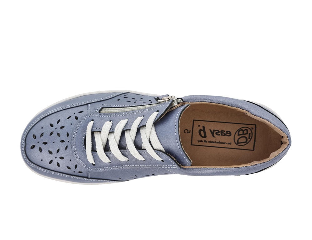 Womens Wide Fit Zip Mickie Sky Blue Leather Trainers