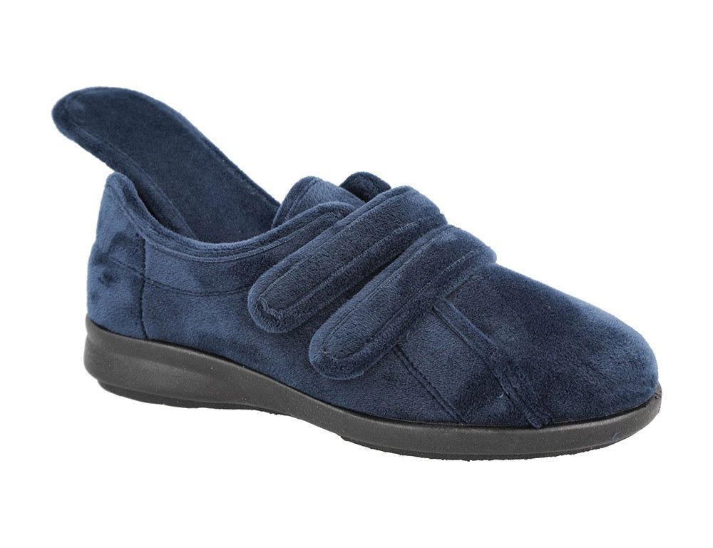 Womens Wide Fit Adjustable Fork Navy Slippers