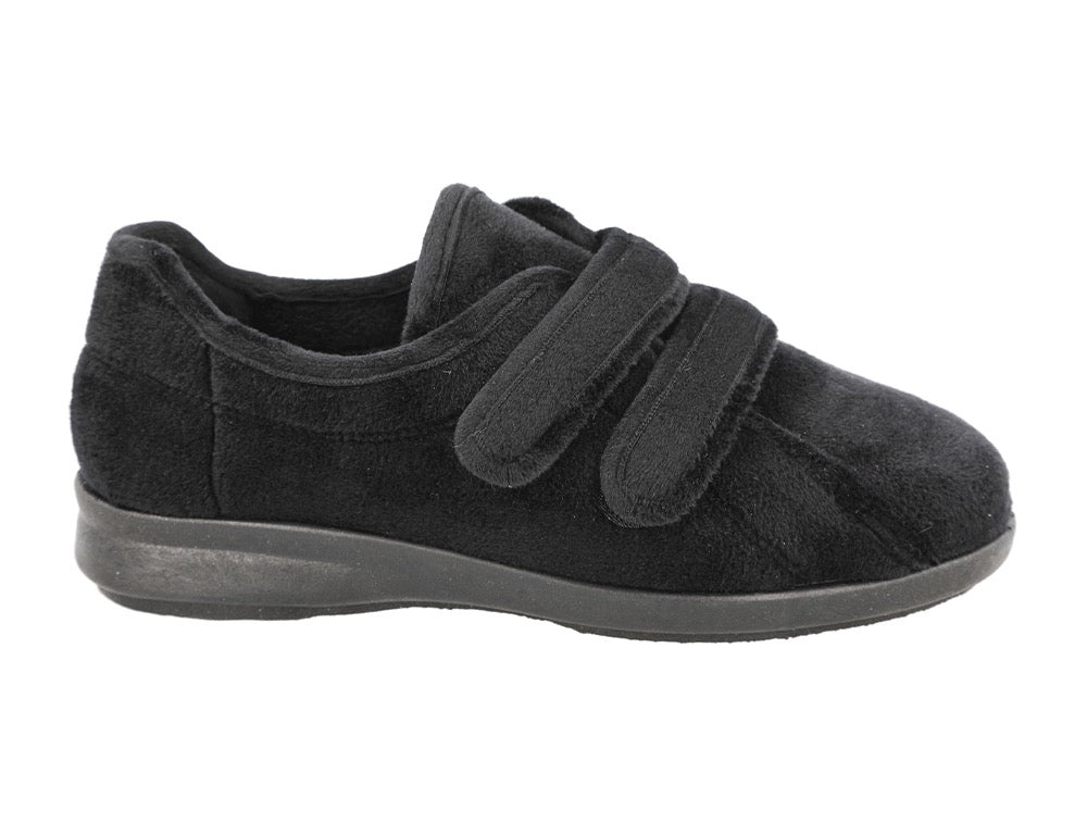 Womens Wide Fit Adjustable Fork Black Slippers