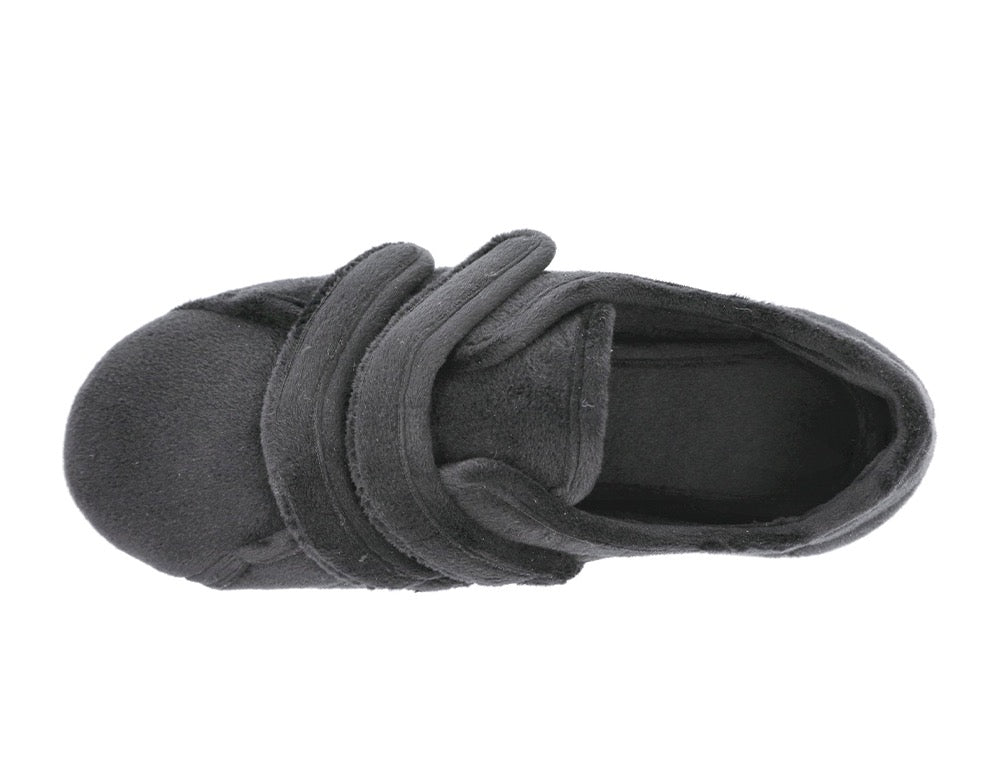Womens Wide Fit Adjustable Fork Black Slippers