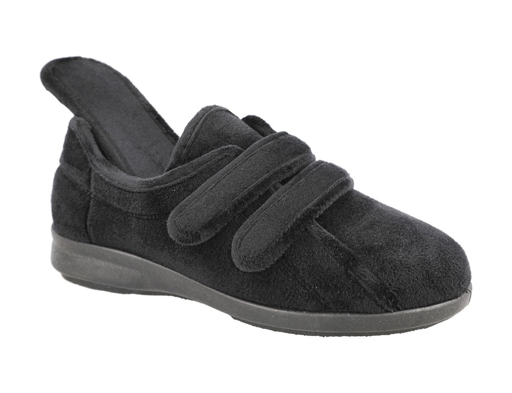 Womens Wide Fit Adjustable Fork Black Slippers