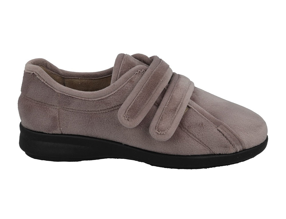 Womens Wide Fit Adjustable Fork Taupe Slippers