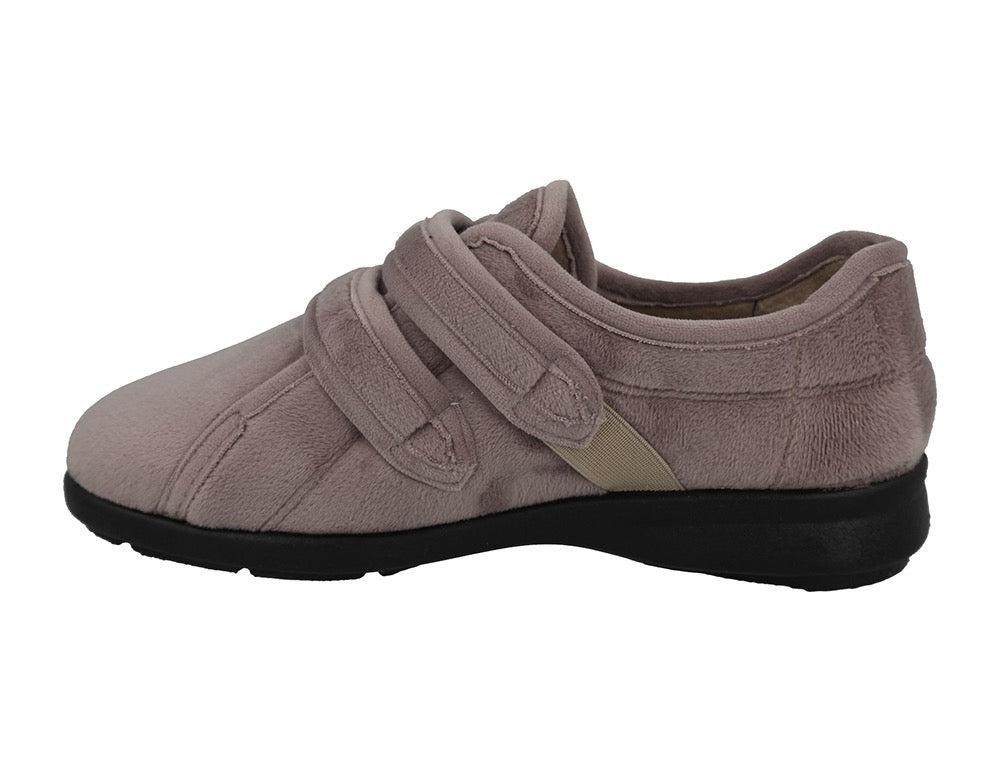 Womens Wide Fit Adjustable Fork Taupe Slippers