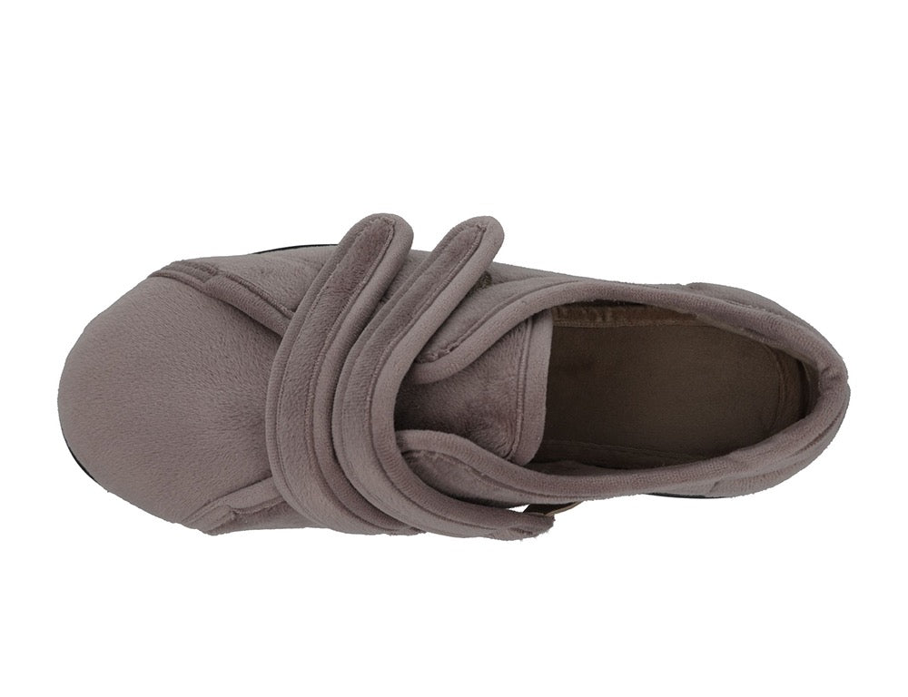 Womens Wide Fit Adjustable Fork Taupe Slippers