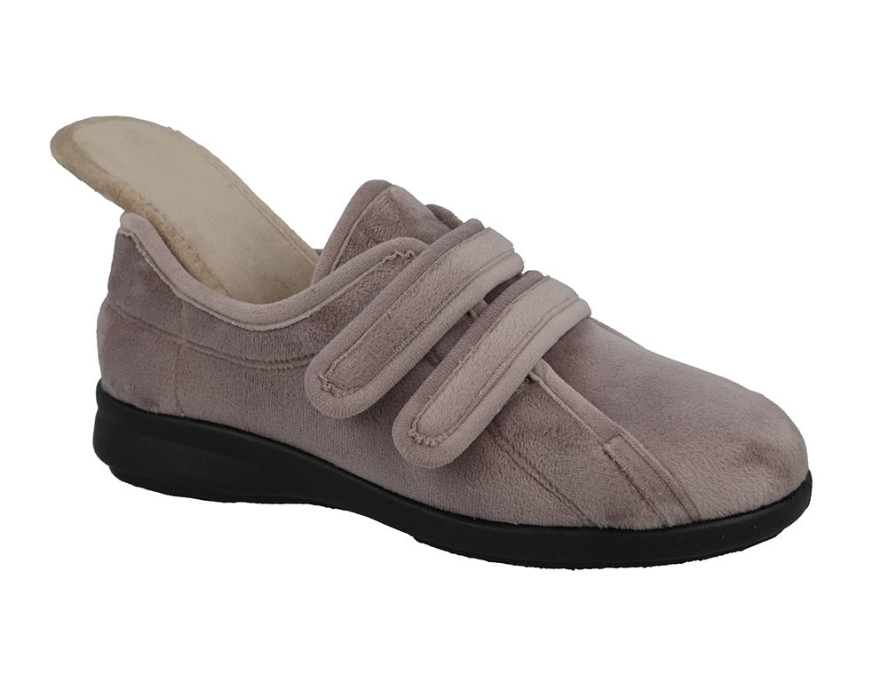 Womens Wide Fit Adjustable Fork Taupe Slippers