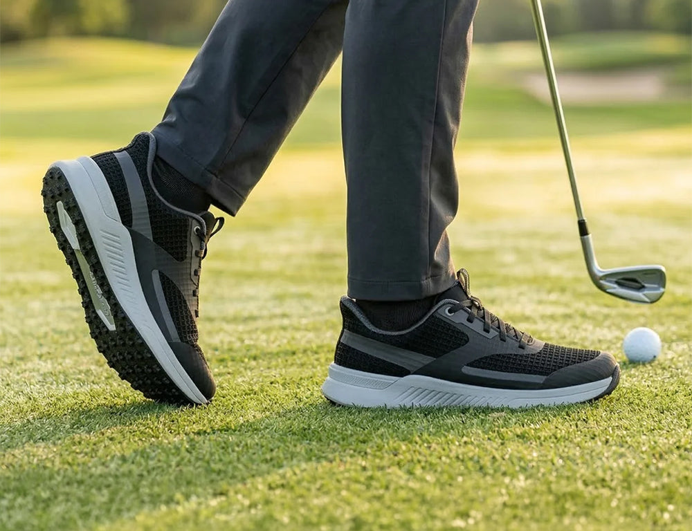 Mens Hands-Free Fairway Black Grey Golf Shoes