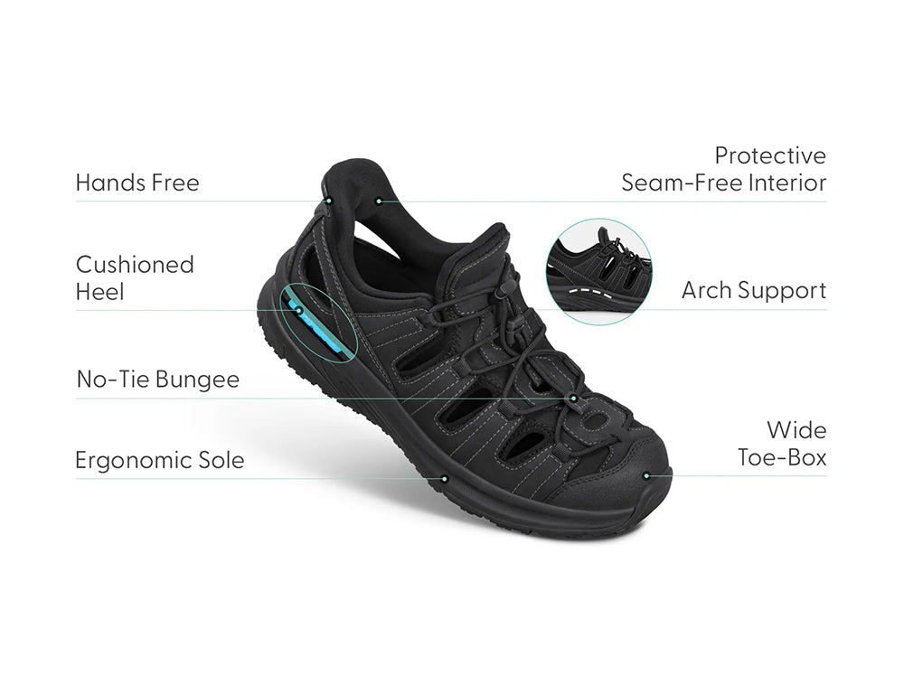 Mens Hands-Free Saturn Black Hiking Sandals