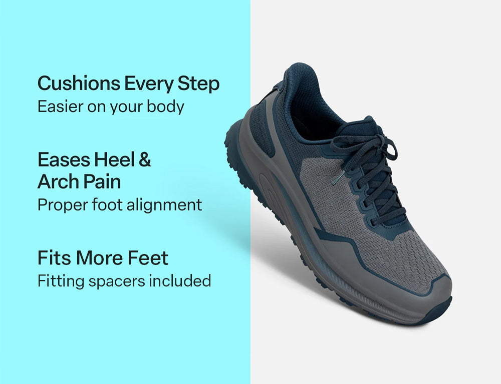 Orthofeet Mens Hands-Free Tilos Trail Grey Blue Hiking Shoes ShoeMed