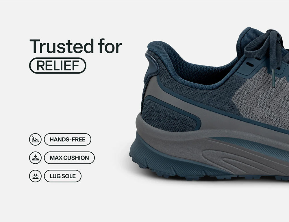 Orthofeet Mens Hands-Free Tilos Trail Grey Blue Hiking Shoes ShoeMed