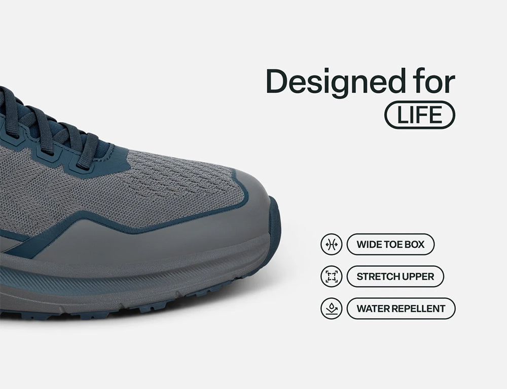 Orthofeet Mens Hands-Free Tilos Trail Grey Blue Hiking Shoes ShoeMed