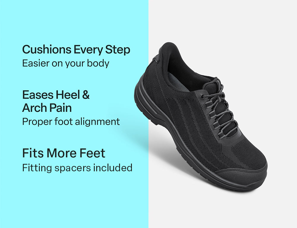 Orthofeet Mens Hands-Free Onyx Black Safety Toe Work Shoes ShoeMed