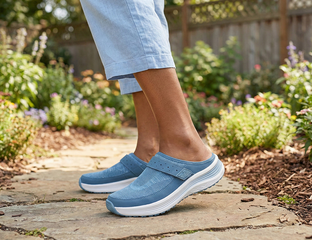 Orthofeet Womens Hands-Free Iris Blue Clogs ShoeMed