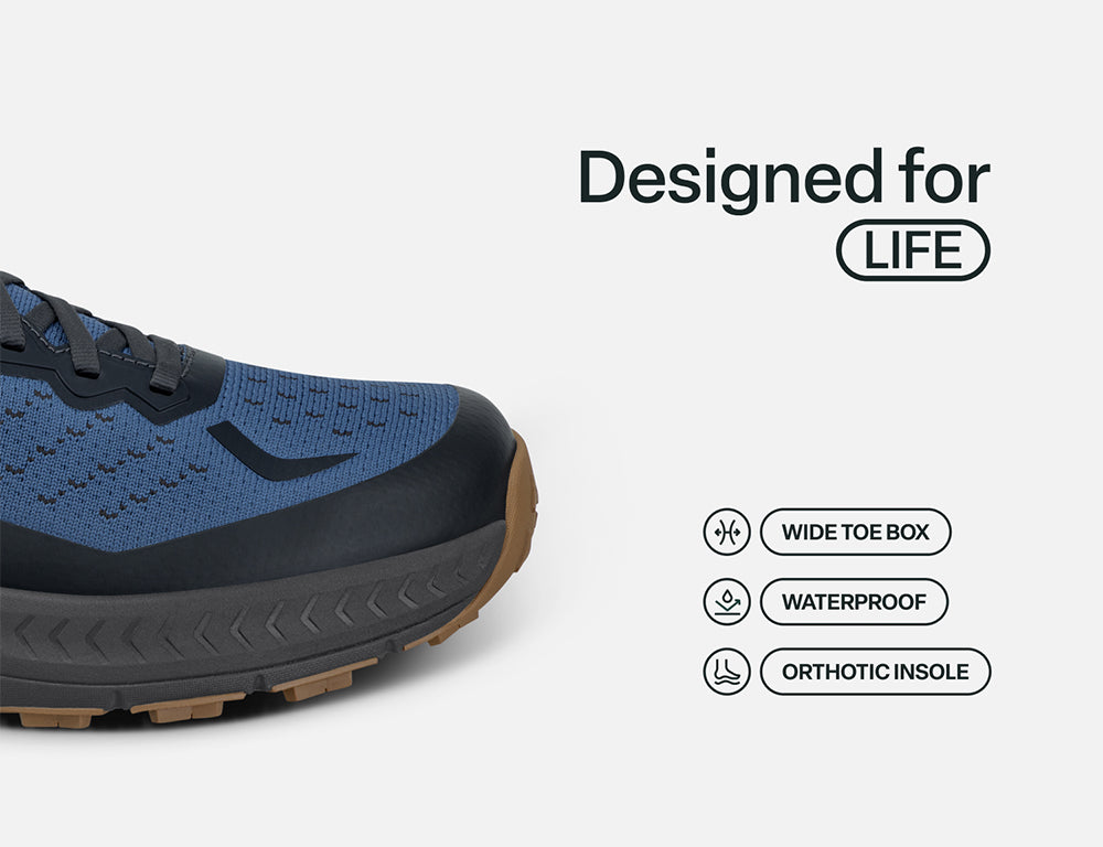Mens Hands-Free Waterproof Expedition Low Grey Blue Hiking Shoes