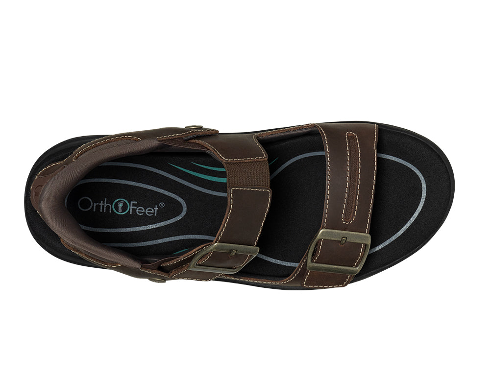 Orthofeet Mens Hands-Free Jupiter Brown Sandals ShoeMed