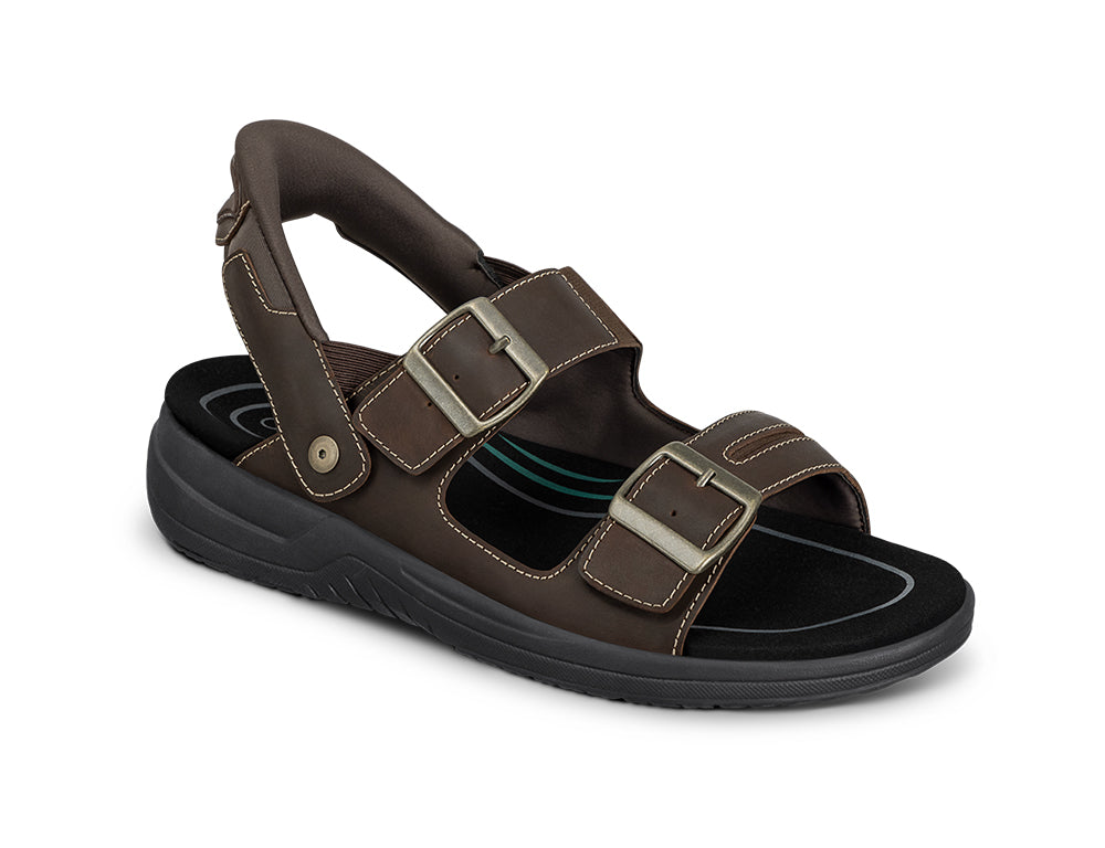 Orthofeet Mens Hands-Free Jupiter Brown Sandals ShoeMed