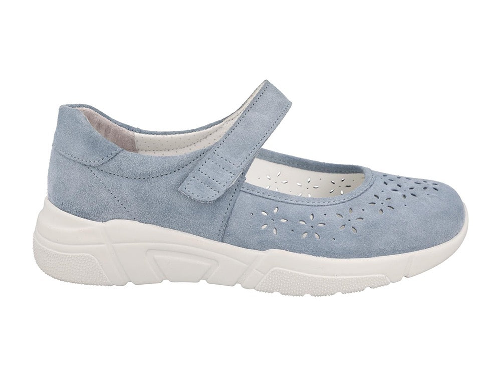 Womens Extra Wide Fit Flat Blue Lucy Shoe