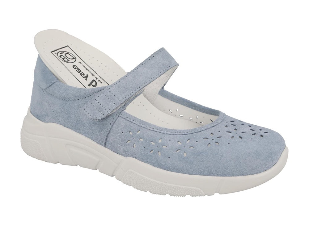 Womens Extra Wide Fit Flat Blue Lucy Shoe
