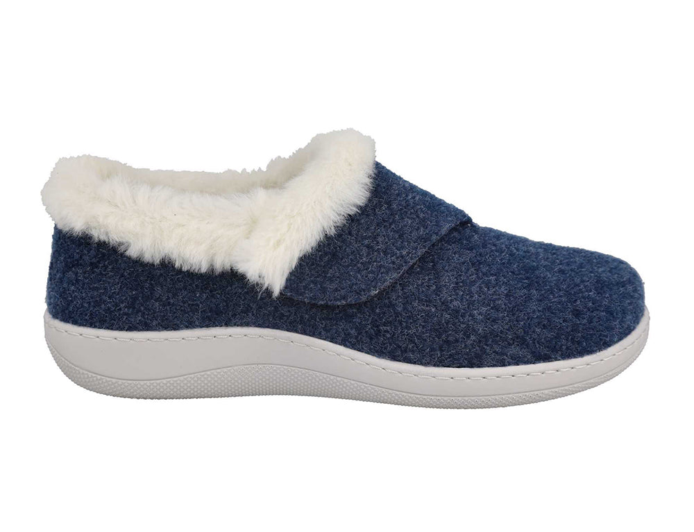 Womens Wide Fit Talala Navy Felt Slippers