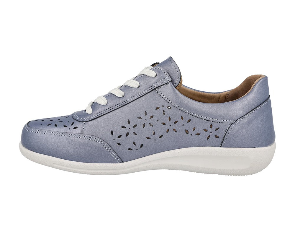 Womens Wide Fit Zip Mickie Sky Blue Leather Trainers