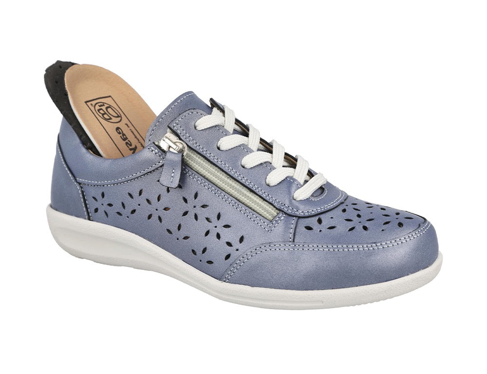 Womens Wide Fit Zip Mickie Sky Blue Leather Trainers
