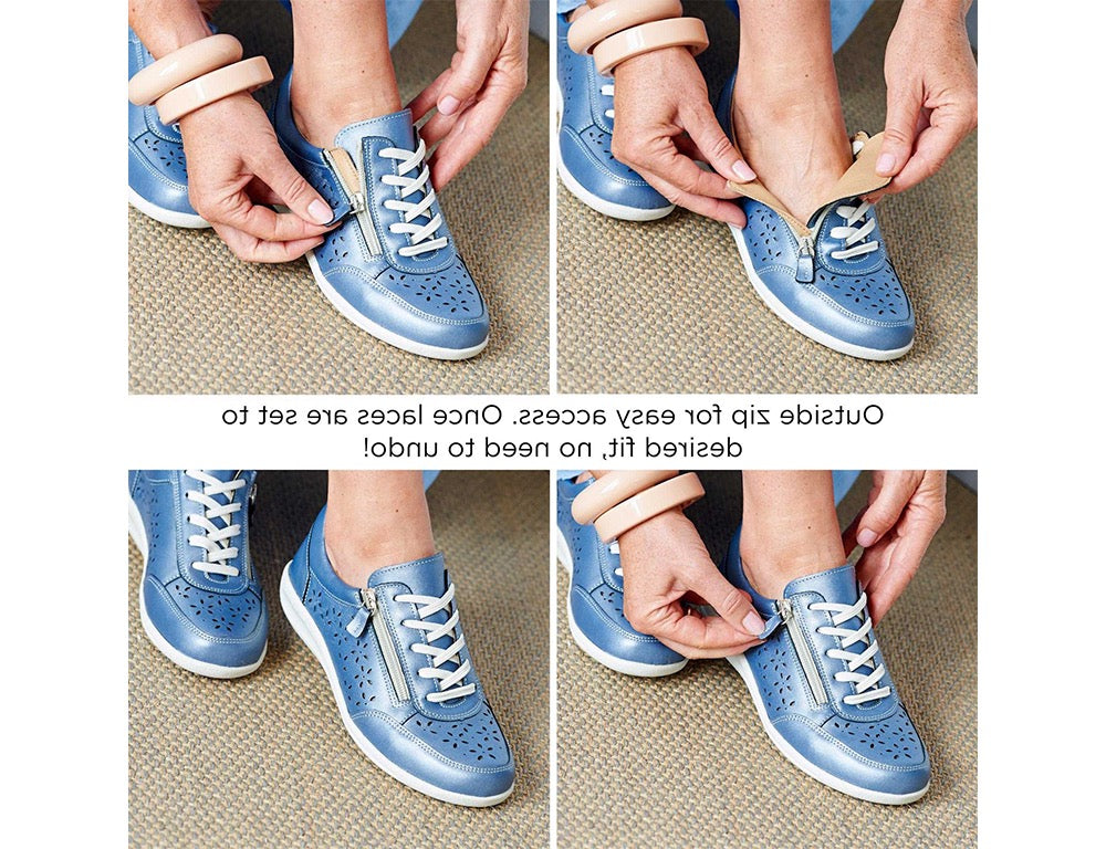 Womens Wide Fit Zip Mickie Sky Blue Leather Trainers