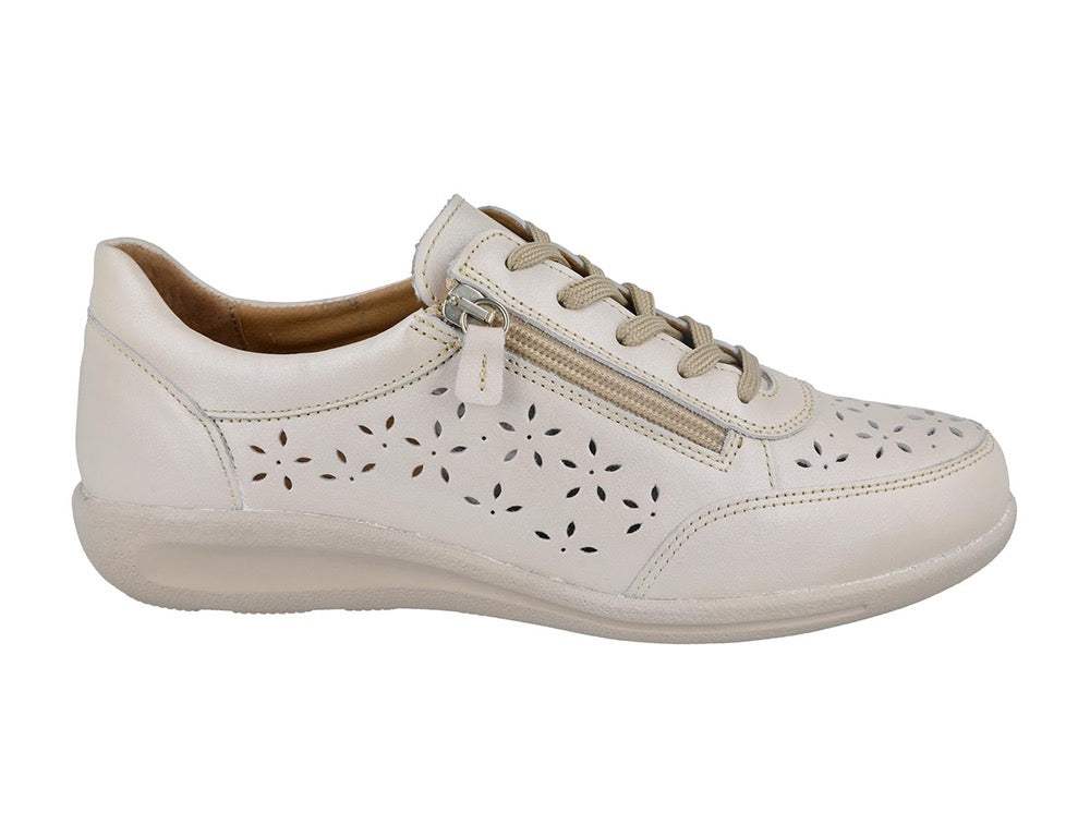Womens Wide Fit Zip Mickie Beige Leather Trainers