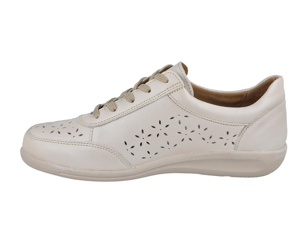 Womens Wide Fit Zip Mickie Beige Leather Trainers