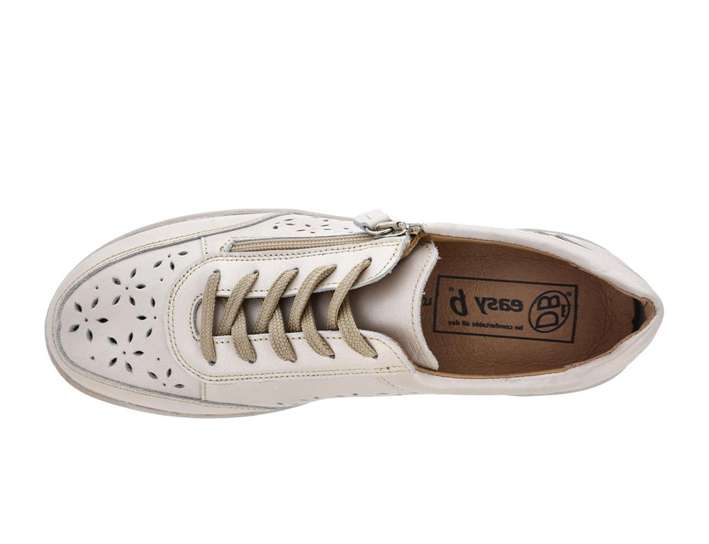 Womens Wide Fit Zip Mickie Beige Leather Trainers