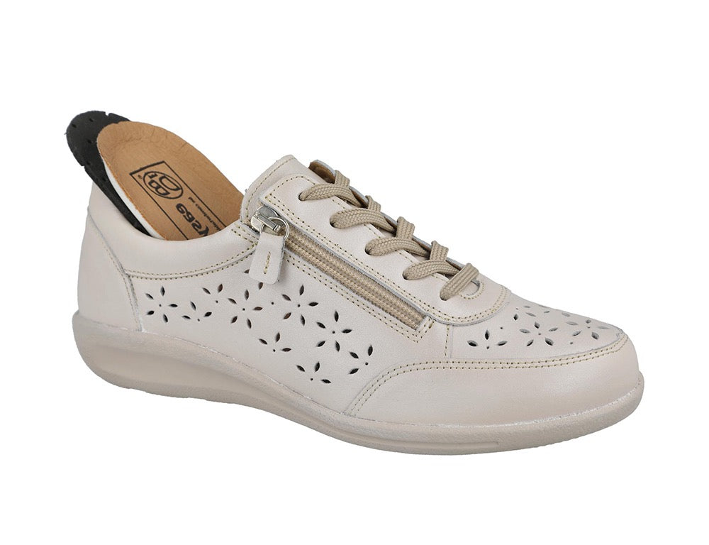 Womens Wide Fit Zip Mickie Beige Leather Trainers