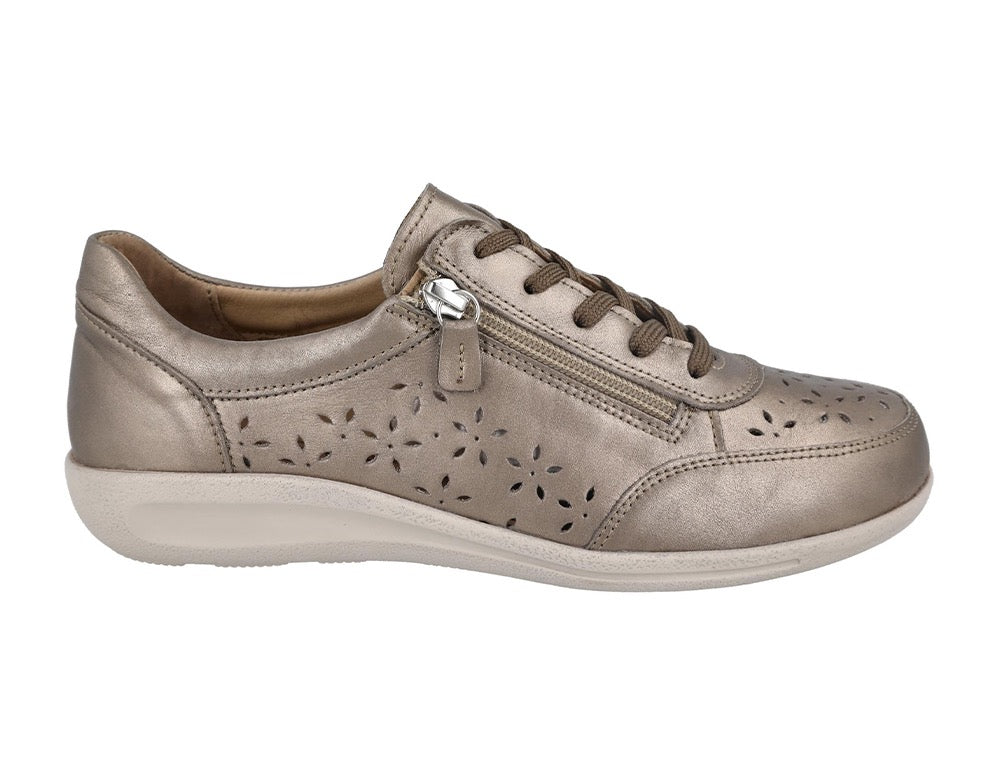 Womens Wide Fit Zip Mickie Old Gold Leather Trainers