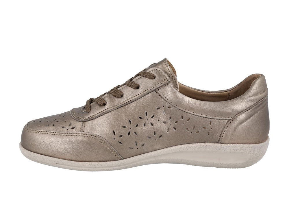 Womens Wide Fit Zip Mickie Old Gold Leather Trainers