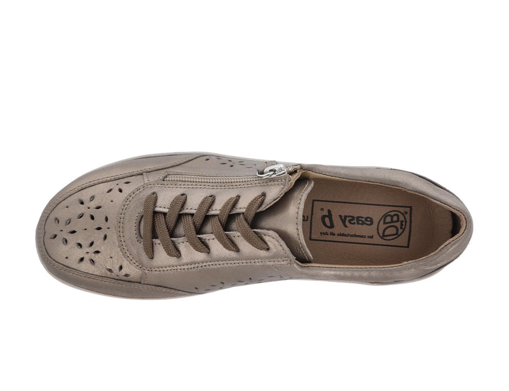 Womens Wide Fit Zip Mickie Old Gold Leather Trainers