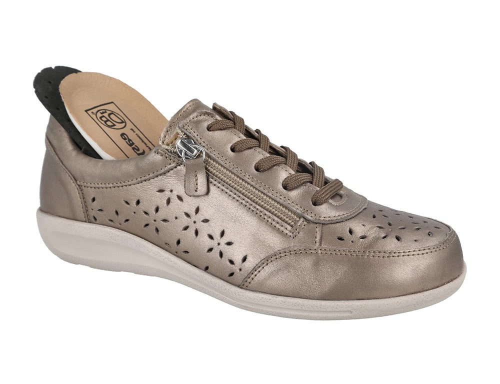 Womens Wide Fit Zip Mickie Old Gold Leather Trainers