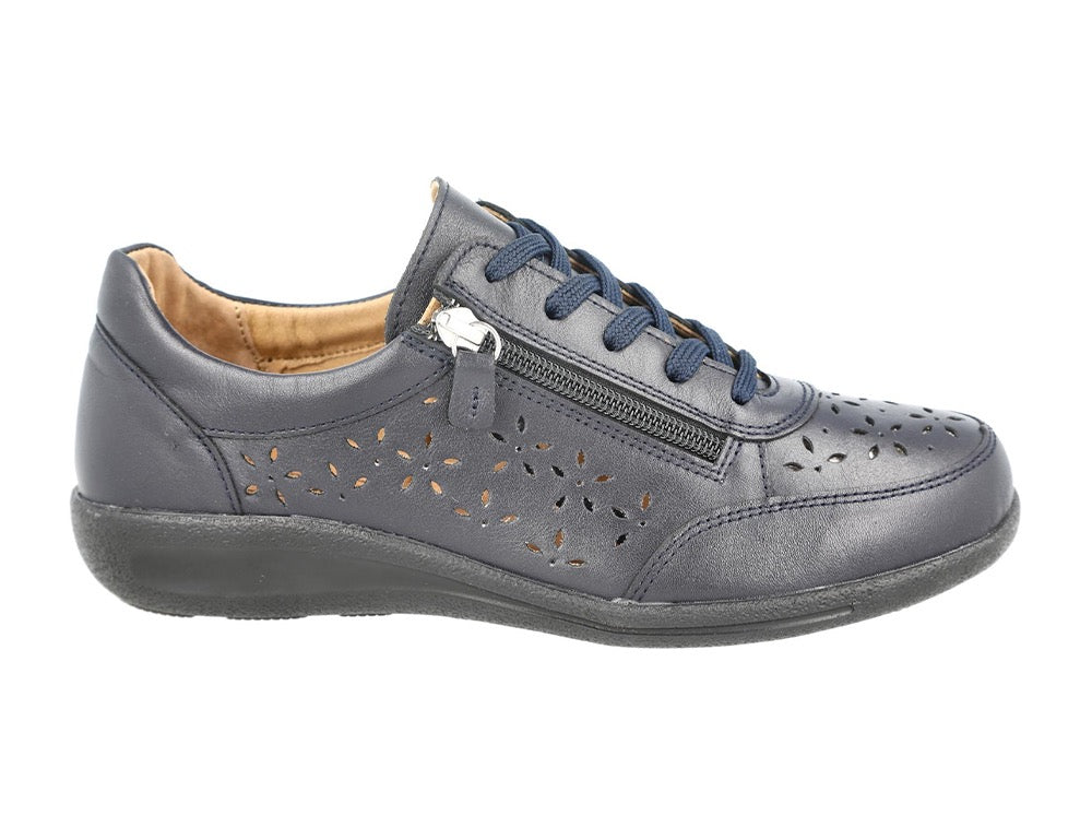 Womens Wide Fit Zip Mickie Navy Leather Trainers