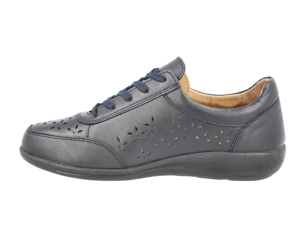 Womens Wide Fit Zip Mickie Navy Leather Trainers