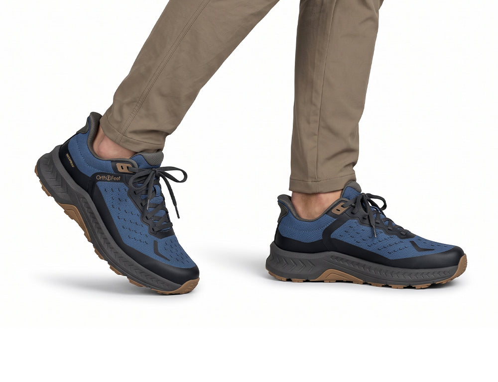 Mens Hands-Free Waterproof Expedition Low Grey Blue Hiking Shoes