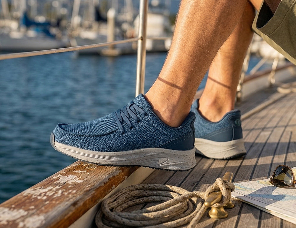 Orthofeet Mens Hands-Free Compass Blue Shoes ShoeMed