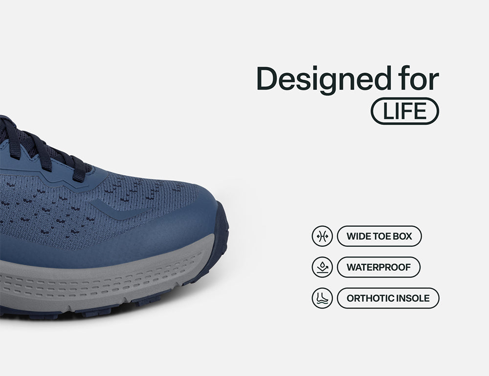 Womens Hands-Free Waterproof Explorer Low Navy Hiking Shoes