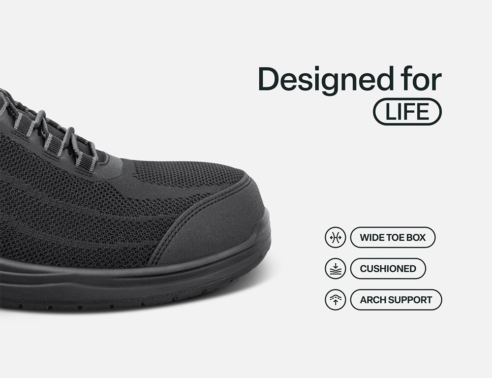 Orthofeet Mens Hands-Free Onyx Black Safety Toe Work Shoes ShoeMed