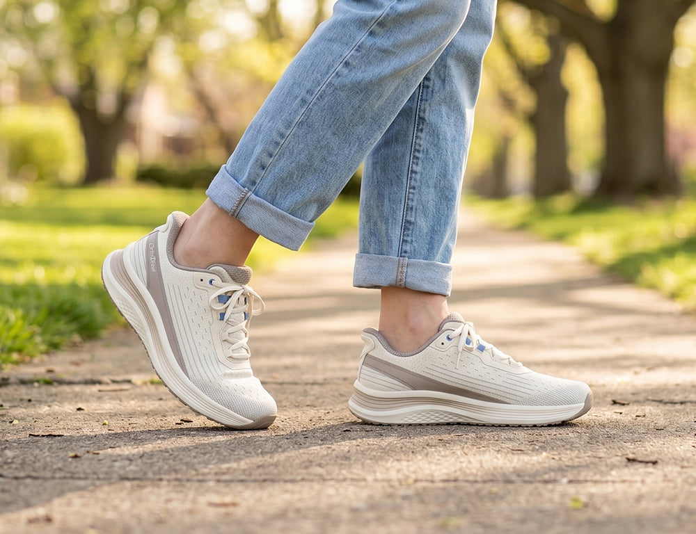Orthofeet Womens Hands-Free Dart Taupe Trainers ShoeMed