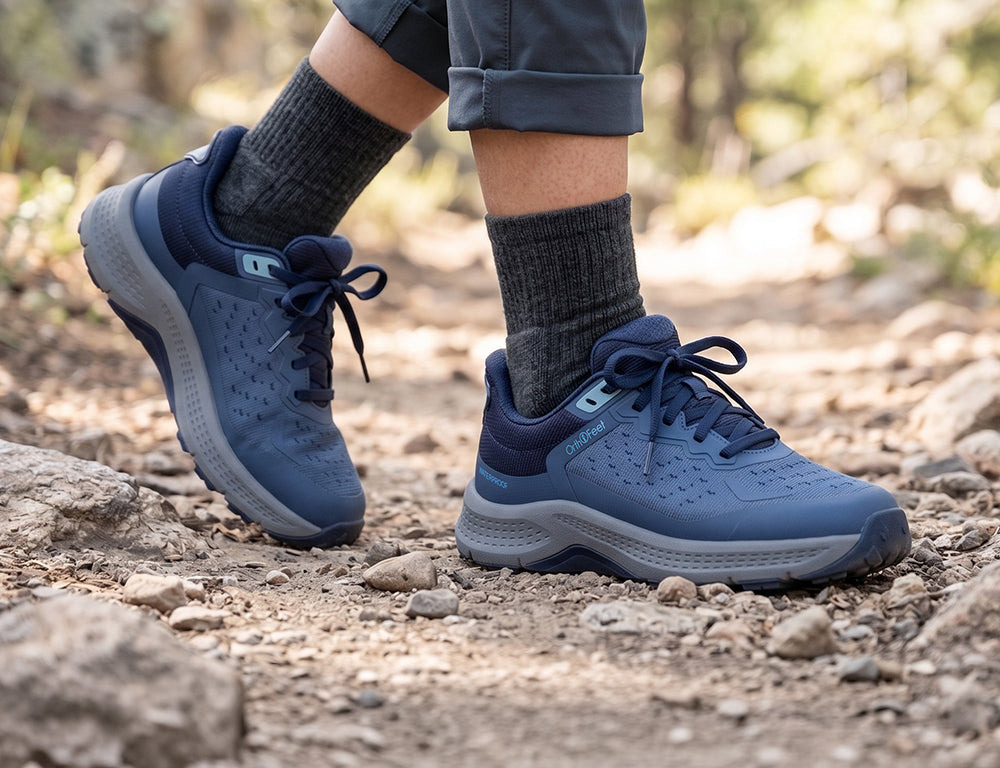 Womens Hands-Free Waterproof Explorer Low Navy Hiking Shoes
