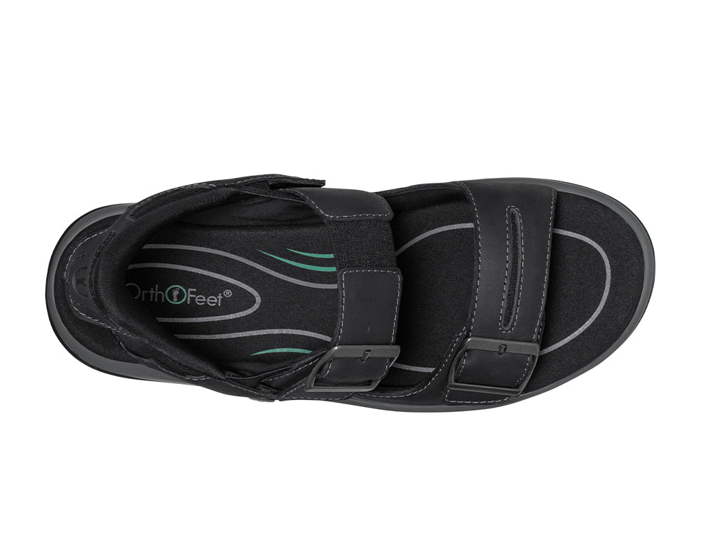 Orthofeet Womens Hands-Free Minerva Black Sandals ShoeMed