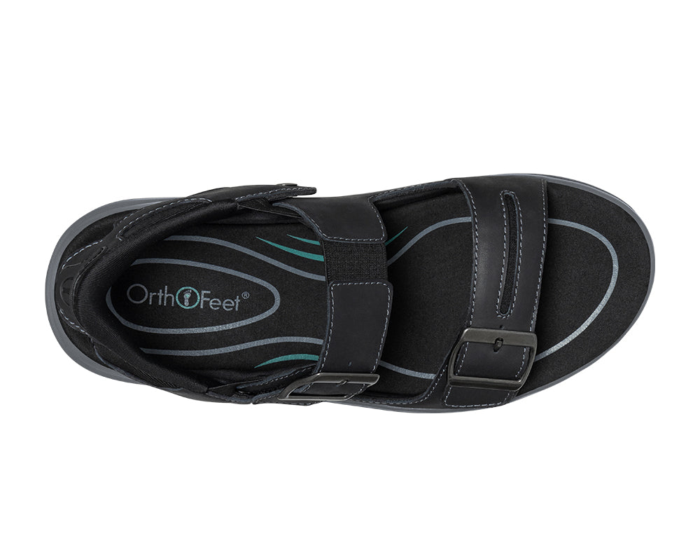 Orthofeet Mens Hands-Free Jupiter Black Sandals ShoeMed