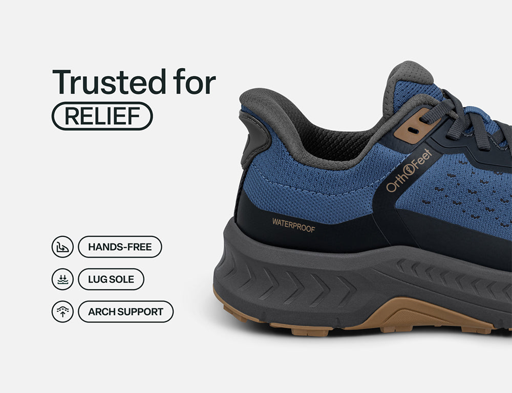 Mens Hands-Free Waterproof Expedition Low Grey Blue Hiking Shoes