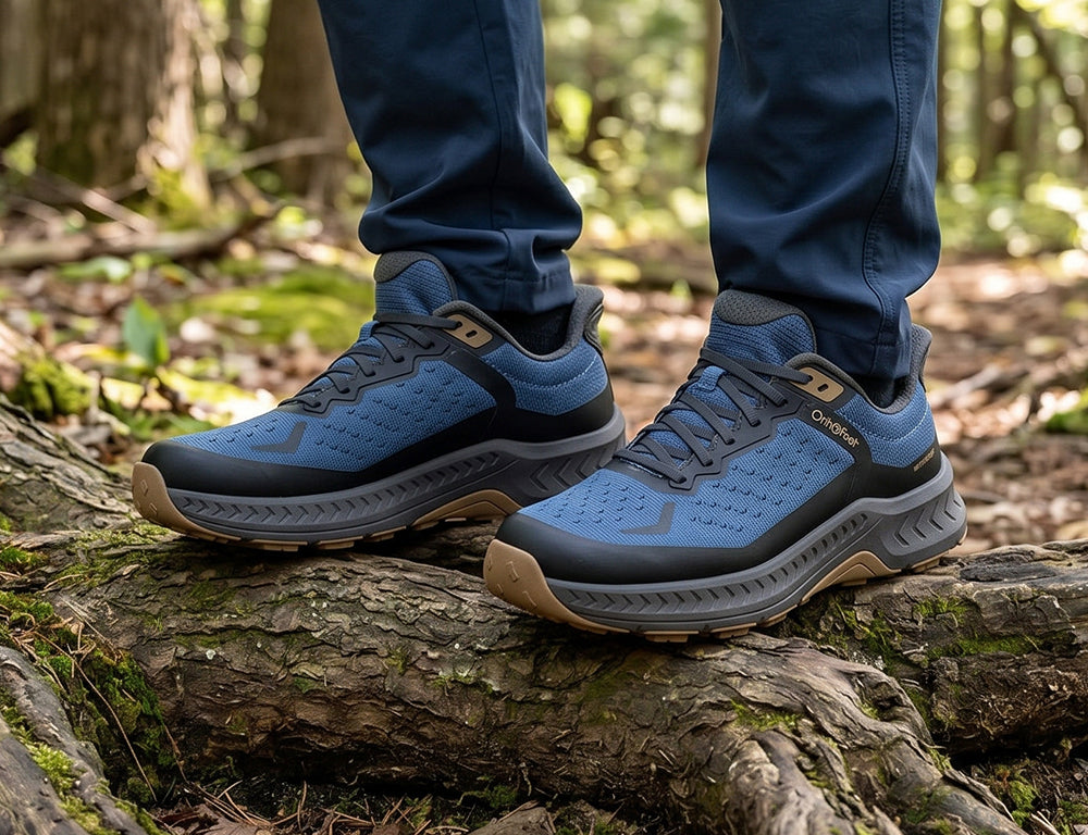 Mens Hands-Free Waterproof Expedition Low Grey Blue Hiking Shoes